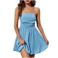 thumbnail image 3 of Jinhomg Women's Summer Strapless Dress Sleeveless Ruched Mini Dresses Elegant A Lined Bubble Wedding Club Party Dress Blue M, 3 of 10