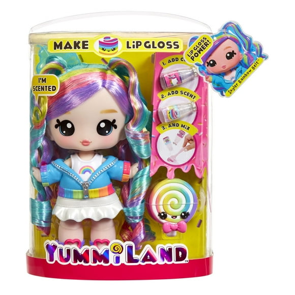 Grande poupée Yummiland + animal brillant à lèvres - Skyler Rainbow Belt