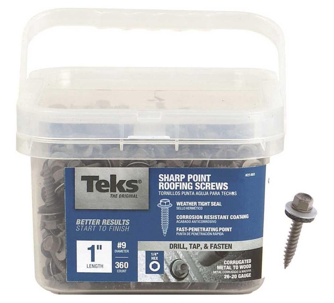 Teks #9 x 1 in. HEX WASHER HEAD SHARP PT METAL-TO-WOOD ROOFING SCREWS 360CT