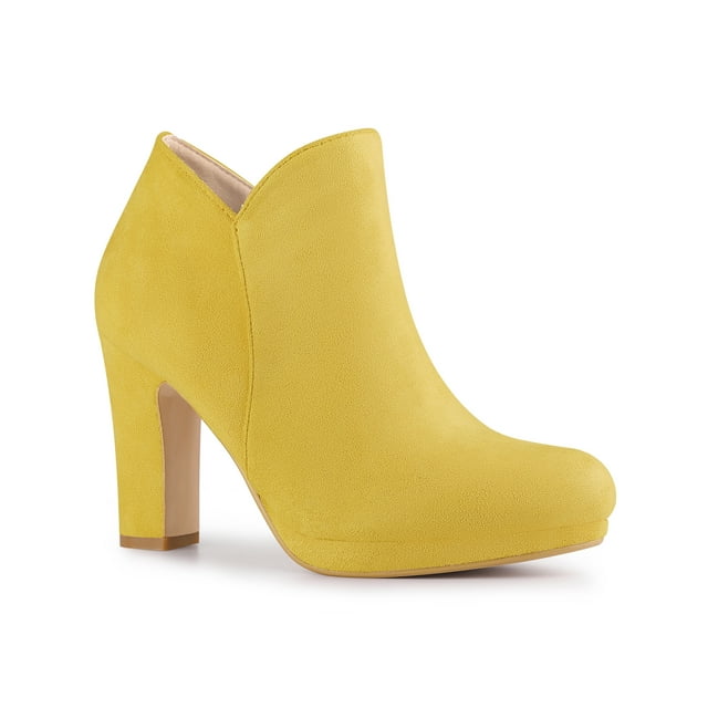 BLISSFUL STEP Bottines à Talons Blocs Plateforme Bout Rond pour Femmes Jaune 9