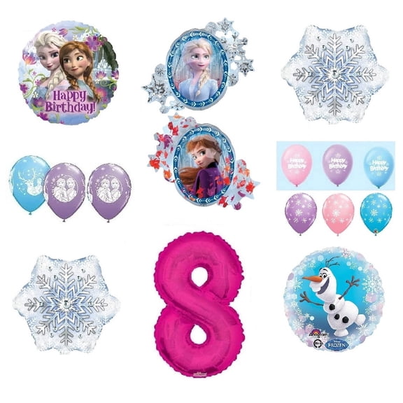 Frozen Anna ELSA Olaf Snowman White Snowflake 8th #8 (15) Pink Birthday Party Balloons Set