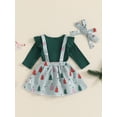 thumbnail image 3 of Bagilaanoe 3Pcs Baby Girls Christmas Outfit Overalls Dress Set for Infant Long Sleeve Romper Tops + Suspender Skirt + Headband 3M 6M 9M 12M 18M Newborn Casual Clothes, 3 of 6