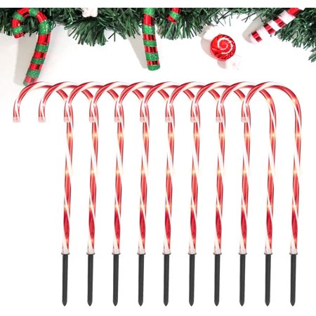 Christmas Candy Cane Pathway Lights: 10 Pack 28&quot; (Include Stakes