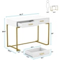 thumbnail image 5 of Computer Desk with Drawers, White and Gold Writing Desk Desk with 2 Drawers, Simple and Modern White Desk (White/Gold), 5 of 5