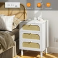 thumbnail image 4 of VINGLI Rattan Bedside Table Mid Century Modern Nightstand Boho Side Table Wicker Nightstand with Charging Station Nightstand White Nightstand, 4 of 9