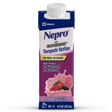 Nepro Therapeutic Nutrition Shake with 19 grams of protein, Nutrition for people on Dialysis, Mixed Berry, 8 fl ounces, (Pack of
