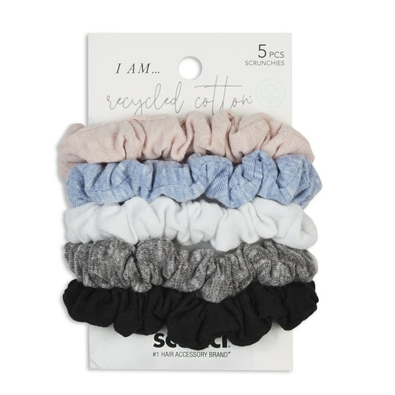 Scunci Earth-Friendly Planet Recycled Cotton Scrunchie Hair Ties, Multi-Color, 5 Ct