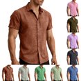 thumbnail image 2 of Men's Short Sleeve Button Down Shirts Big & Tall Breathable Textured Casual Shirt Summer Lightweight Quick Dry Beach Vacation Hippie Yoga Top Curved Hem, 2 of 10