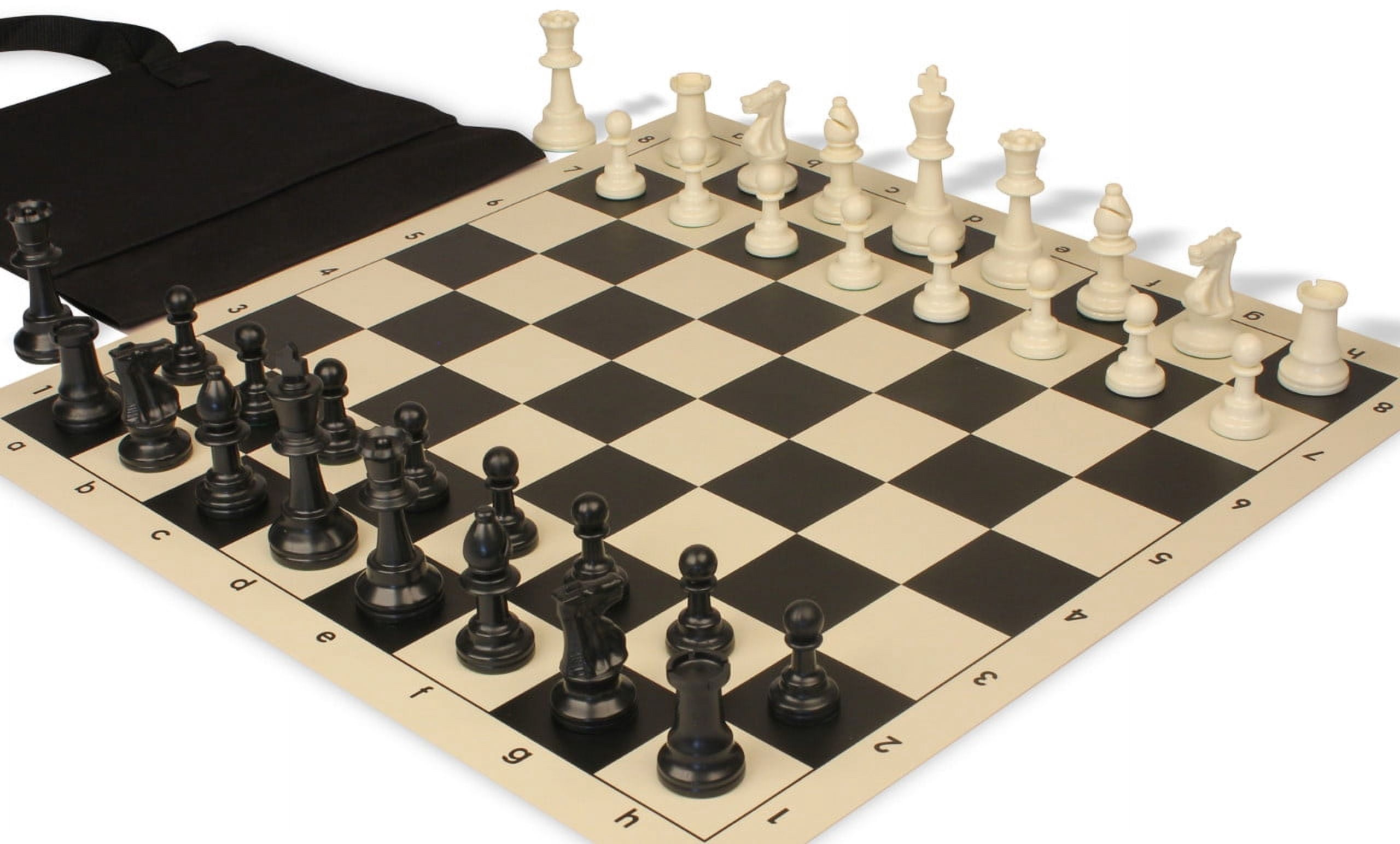 Standard Club Easy-Carry Plastic Chess Set - Black & Ivory Pieces with Vinyl Rollup Board - Black