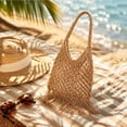 thumbnail image 4 of Eolstice Hollow Out Woven Beach Bag for Women, Handmade Tassel Shoulder Tote, Trendy Forest Style Purse, Summer Boho Vacation Travel Handbag, 4 of 7