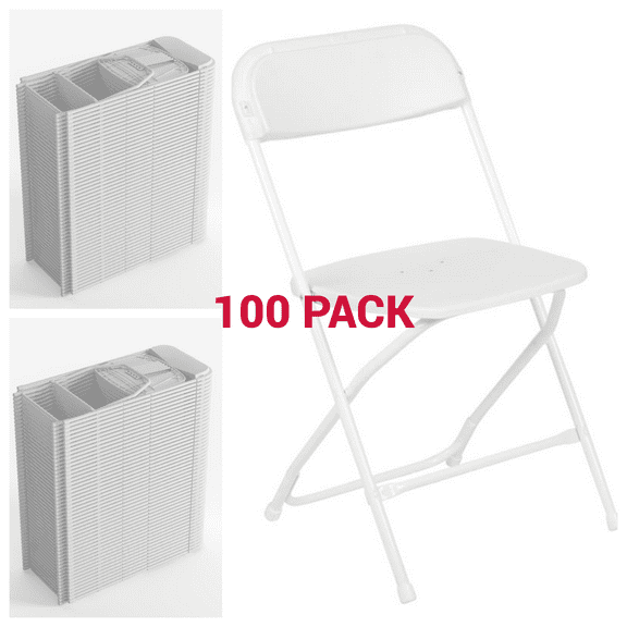 (100 PACK) 650 Lbs Weight Capacity Commercial Quality White Plastic Stackable Folding Chair - Heavy Duty Plastic Folding Chairs