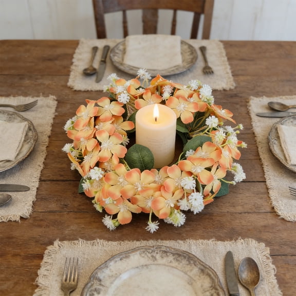 Artificial Wildflower Floral Wreath, Multi-Flower Candle Holder Decor, Wedding Party Table Ornament, Photo Prop for Home Living Room Desktop Decoration