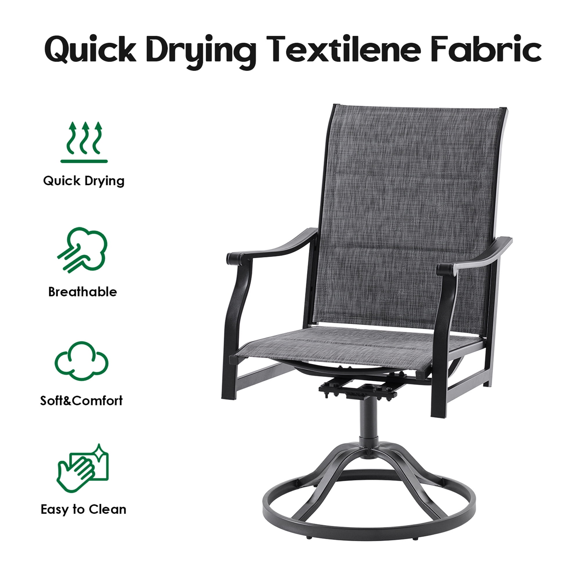 MAYEERTY 2-Piece Outdoor Swivel Dining Chairs with Padded Textilene Fabric for Backyard & Patio, Gray