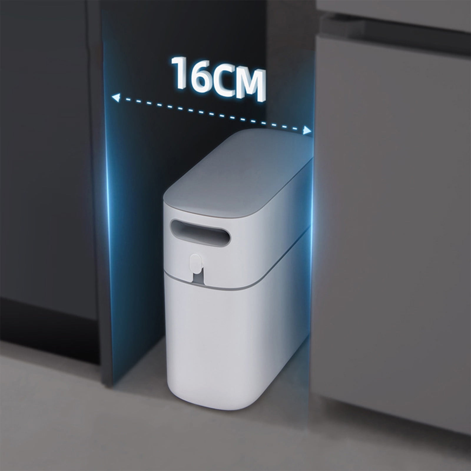 Bathroom Trash Can 8L, Gray Semi Automatic with 1 Roll Garbage Bag, Non Contact Large Capacity Thickened Wastebasket for Living Room