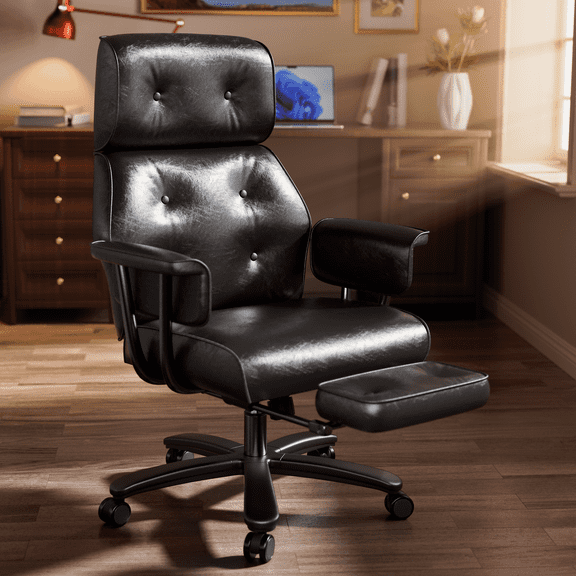 HomeZeer Big and Tall Office Chair 400LBS, Reclining Office Chair with Footrest and Wide Seat, Executive Desk Chair with High Back,Comfortable Computer Task Chair for Home Office, Black