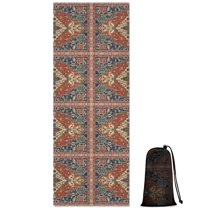 Red Ethnic Geometric Pattern Hot Yoga Mat Towel Non Slip for Hot Yoga - Quick-Drying Yoga Mat Cover with 4 Corner Pockets with Travel Bag - Hot Yoga Towel Non Slip Grip Moisture Wicking Sweat 70"x26"