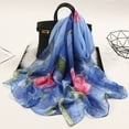 thumbnail image 3 of Weikingp Scarf for Women 160*50Cm Women Flower Print Long Soft Wrap Scarf Simulation Silk Shawl Scarves Neck Scarf Warm Scarf (Clearance) Blue Polyester, 3 of 6