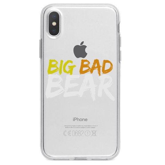 DistinctInk Clear Shockproof Hybrid Case for iPhone XR (6.1" Screen) - TPU Bumper Acrylic Back Tempered Glass Screen Protector - Big Bad Bear