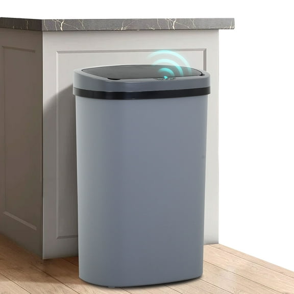 CL.HPAHKL 13 Gallon Trash Can with Lid, 50 Liter High-Capacity Broken-Resistant Plastic Garbage Can Touchless Motion Sensor Trash Can Smart Trash Can for Home Kitchen Bedroom Office (1, Gray)