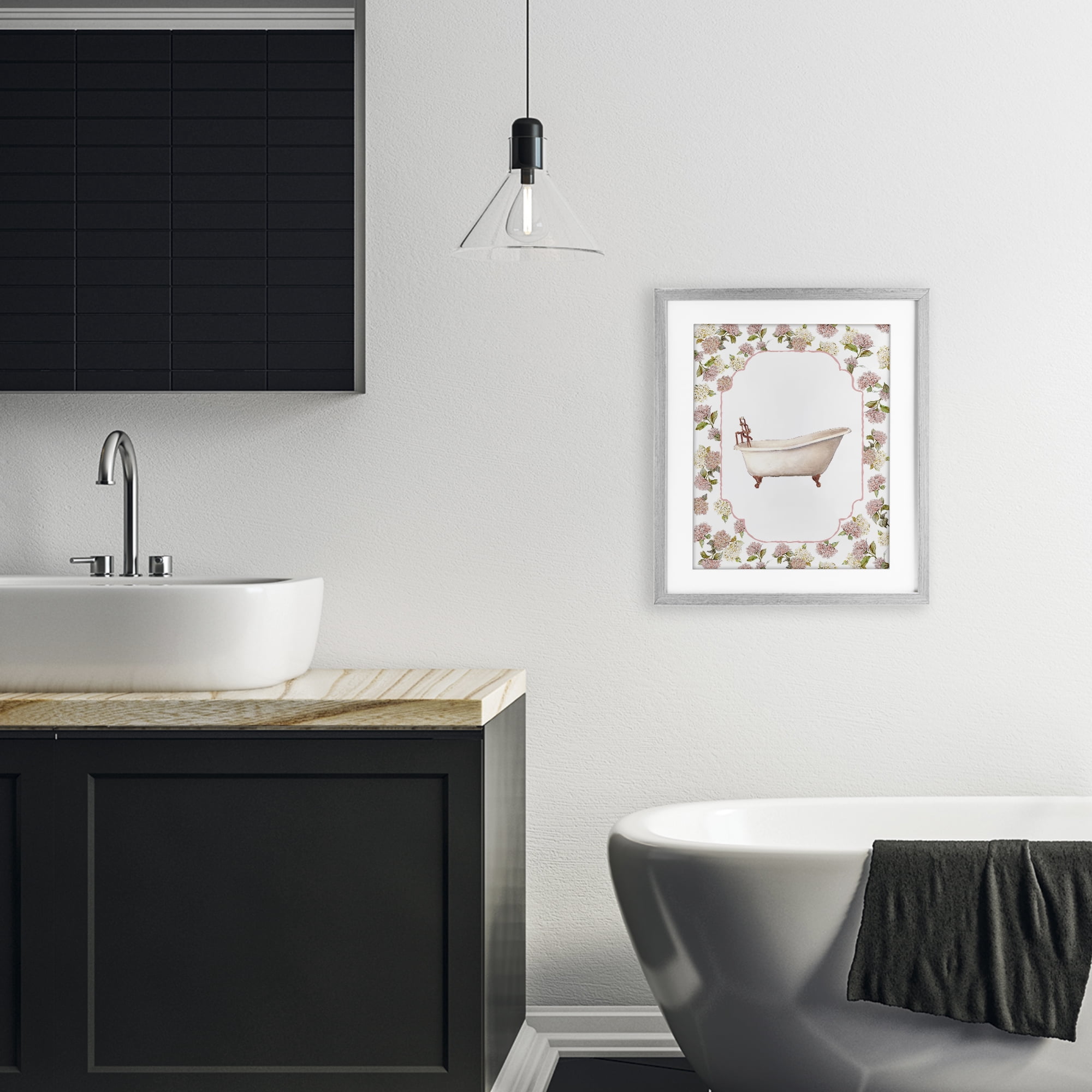 Stupell Industries Elegant Hydrangeas Bathtub Gray Framed Print Under Glass, design by Carol Robinson
