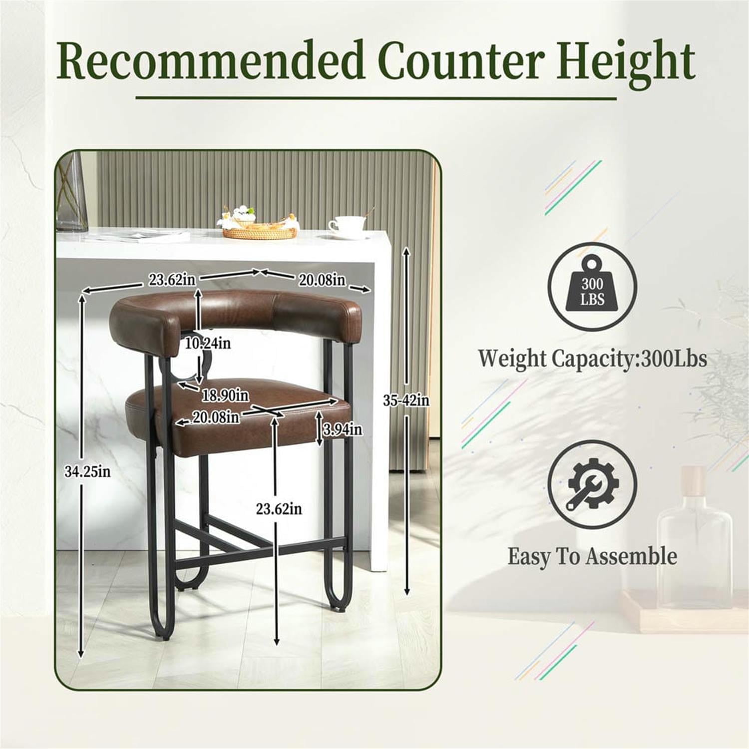 Demi Bonn 34" Counter Height Bar Stools Set of 2, Upholstered Barstools with Back, Kitchen Island Countertop Chairs for Dining Room, Dark Brown