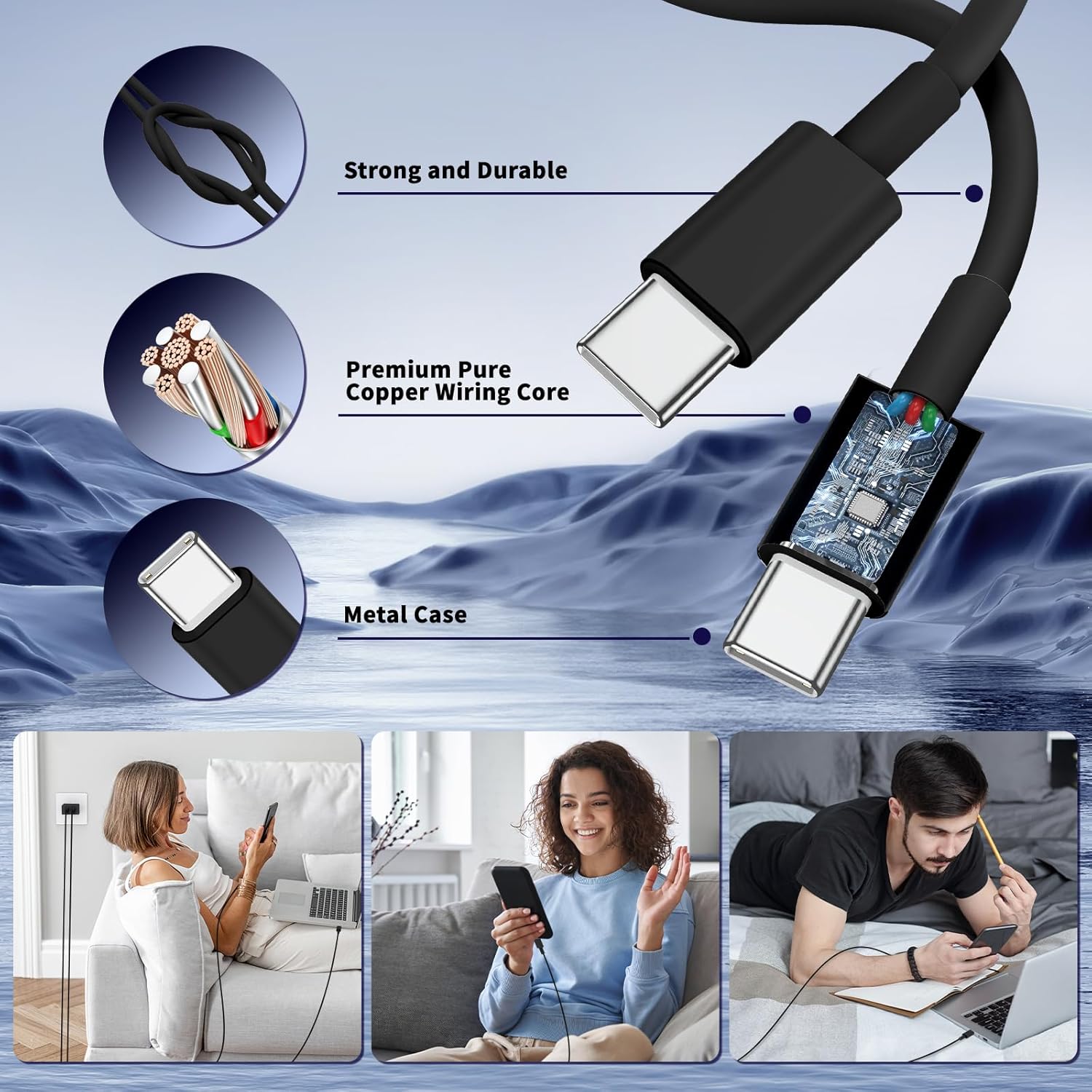 Cabepow 45W Dual Port USB-C Fast Charger, 2-Pack with 10ft Cable photo 3