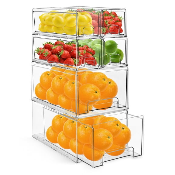 Sorbus 2 Large 4 Small Clear Stackable Fridge Storage Drawers with Handles