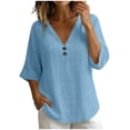 thumbnail image 5 of Aofany Womens Tops V-Neck Button 3/4 Sleeve T-Shirts Cotton Linen Shirts for Women, 5 of 6