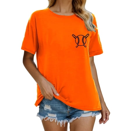 Ruyang Baseball Mom Shirts Women's Baseball Letter Printed Shirt Short Sleeve Round Neck T Shirt Fashion Casual Summer Tees Top