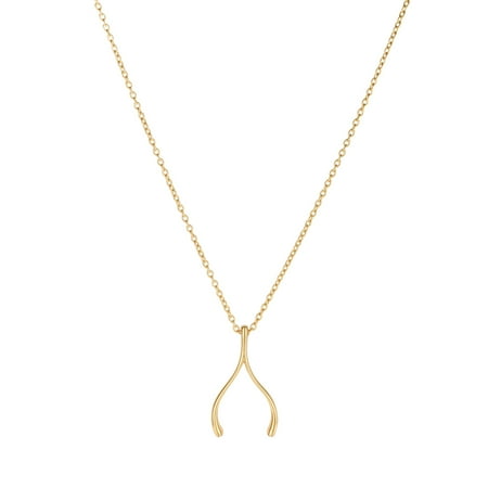 - 14K Yellow Gold 20X12mm Shiny Wishbone Element Charm On 1.1mm Oval Link Fancy Necklace with Lobster Clasp