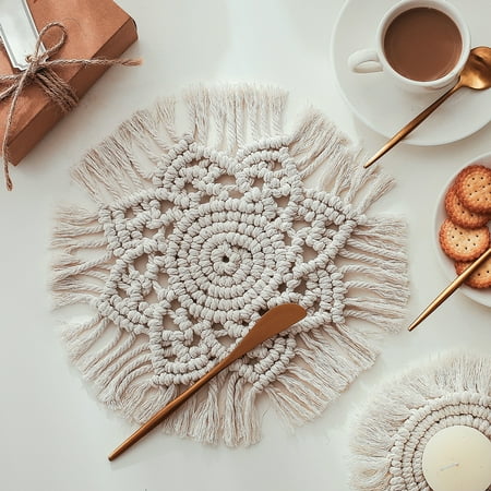 

Meizhencang Nordic Round Woven Sunflower Heat Insulation Macrame Placemat Cushion Coaster
