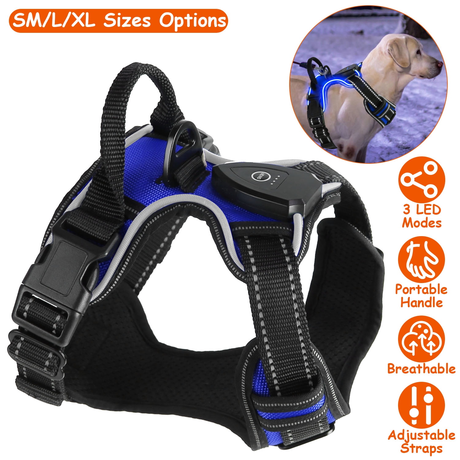 Teqhome Light Up Dog Harness LED No Pull Dog Harness Rechargeable Lighted Dog Vest Harness for Night Walking Adjustable Glowing Vest for 8.82-16.53lbs Dogs (Blue, S)