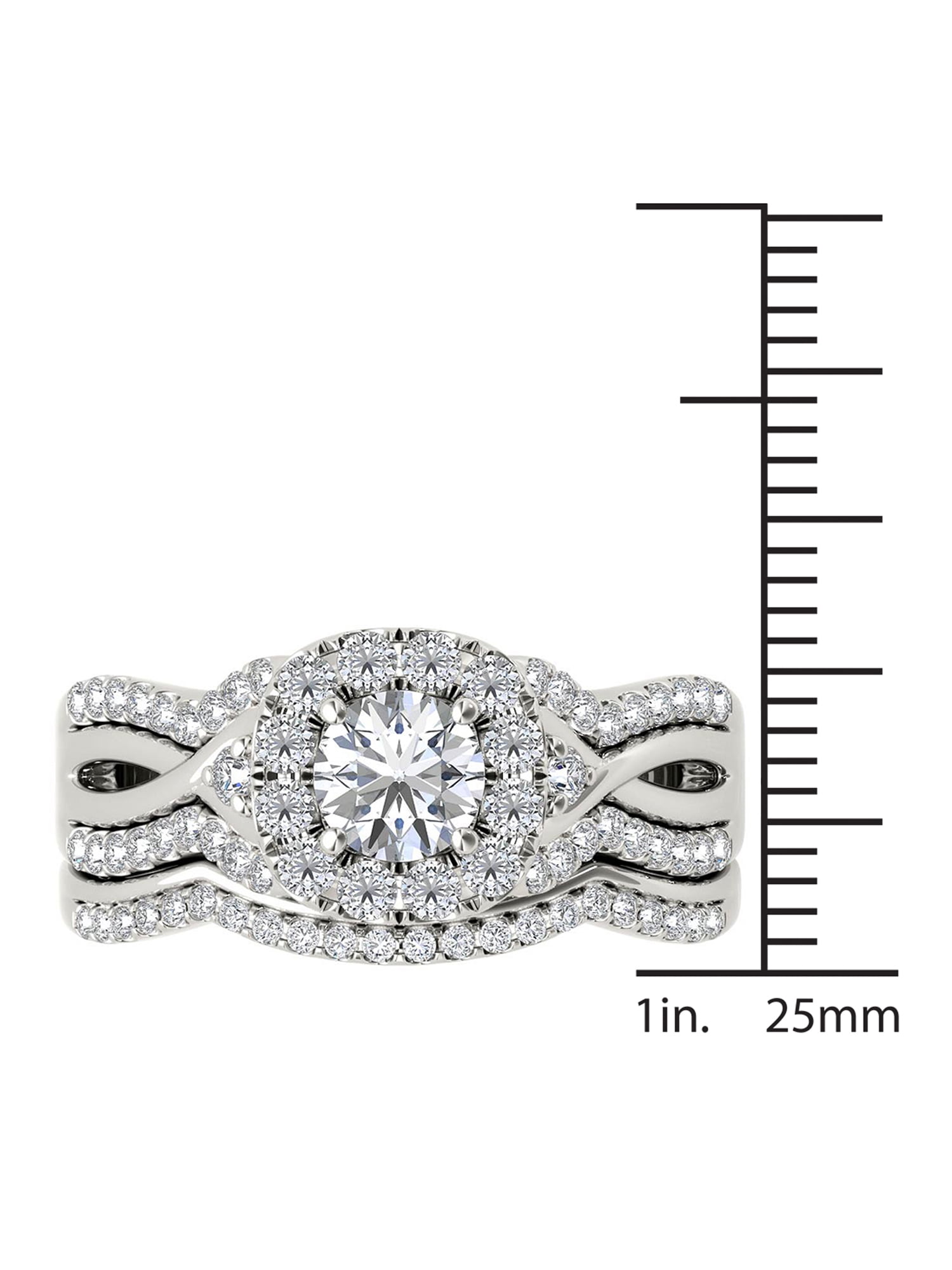 1-1/4 Carat T.W. Diamond Criss-Cross Shank Halo 14kt White Gold Engagement Ring Set
