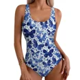 thumbnail image 1 of Women's One Piece Swimsuit Black Floral Print Push Up Tummy Control, 1 of 10