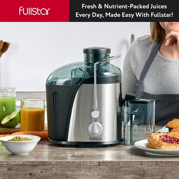 Fullstar 400W Compact Juicer, 3" Wide Mouth, 2-Speed Setting, Stainless Steel, BPA-Free (Black)