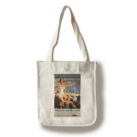Weston, England - Mother & Son on Beach Railway - Vintage Travel Poster (100% Cotton Tote Bag - (Best Beach Tote For Moms)