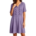 thumbnail image 6 of ClodeEU Women's V Neck Embroidered Short Sleeve Mini Dress,Casual Loose Dress with Pockets Purple,Women's Plus XXL, 6 of 6
