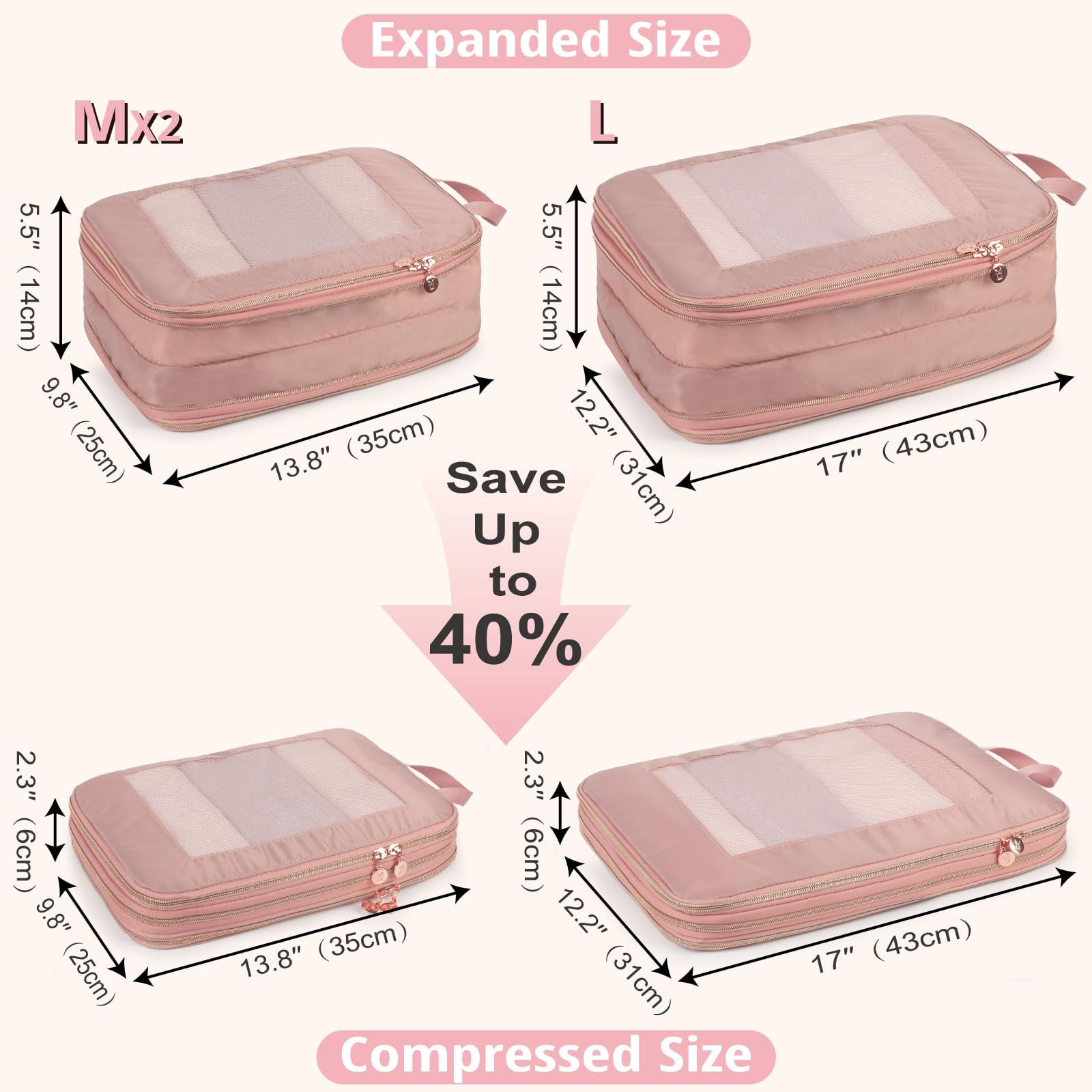TRIPGEAR 3‑Set Double‑Deck Compression Packing Cubes, Lightweight Travel Luggage Organizer