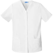 Fashion Snap Front Tunic Scrub Top in White