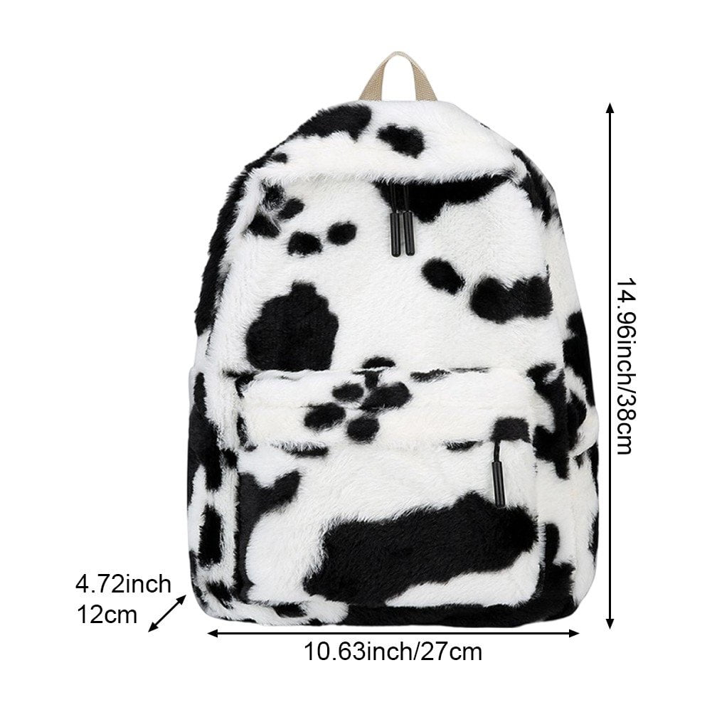 Jiibva Plush Animal Cow Print Backpack for Women Stylish Bag Personalized Travel Shoulder Bag Bookbag Trendy Daypack Purse