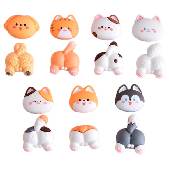 ColoMX 14 Uds. De adornos planos de resina para perro y gato, dijes delicados de dibujos animados con parte posterior plana para funda de teléfono Diy