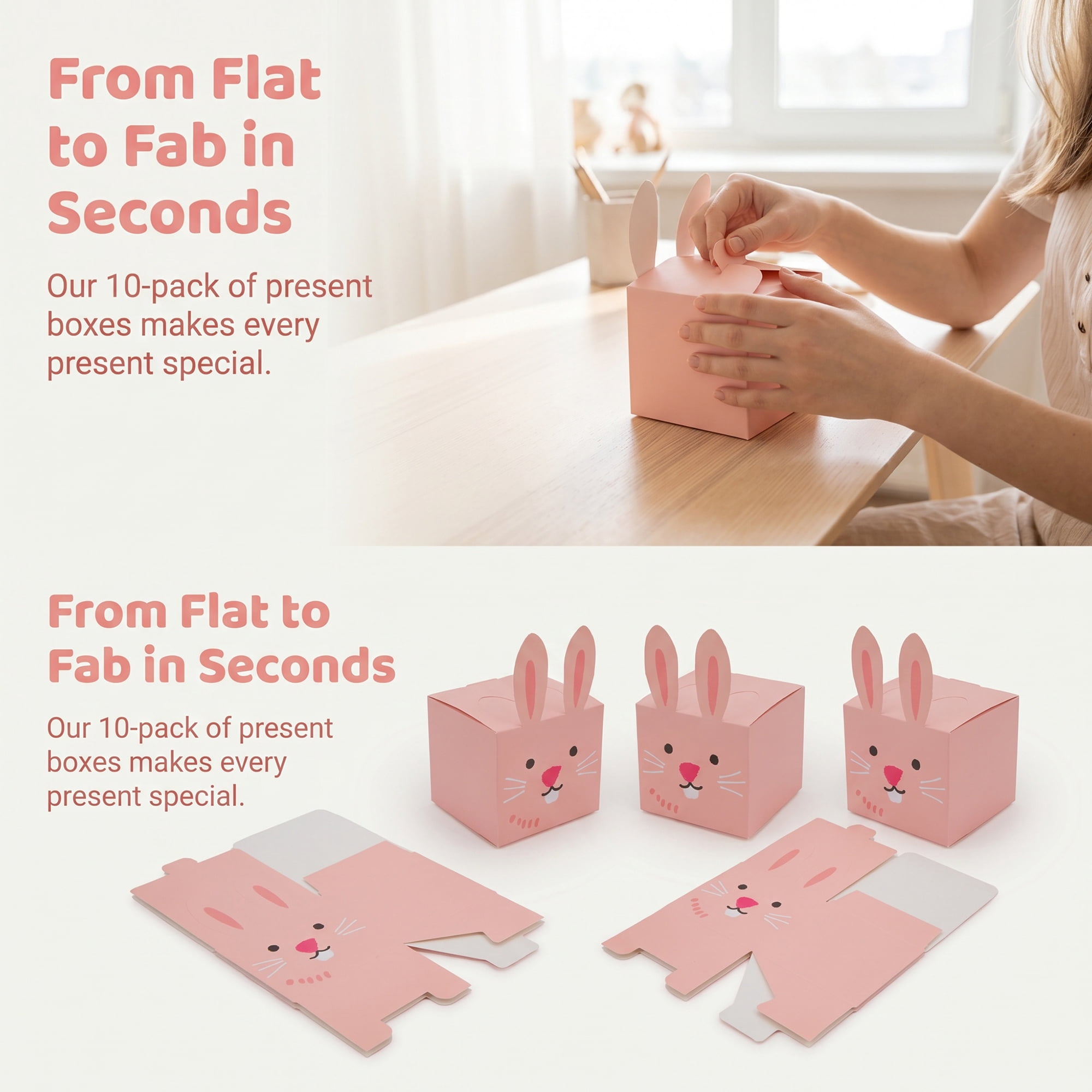 Unique Bargains 10Pcs Flat Packed Folding Animal Shapes Gift Boxes Pink 3.5"x3.5"x3.5"