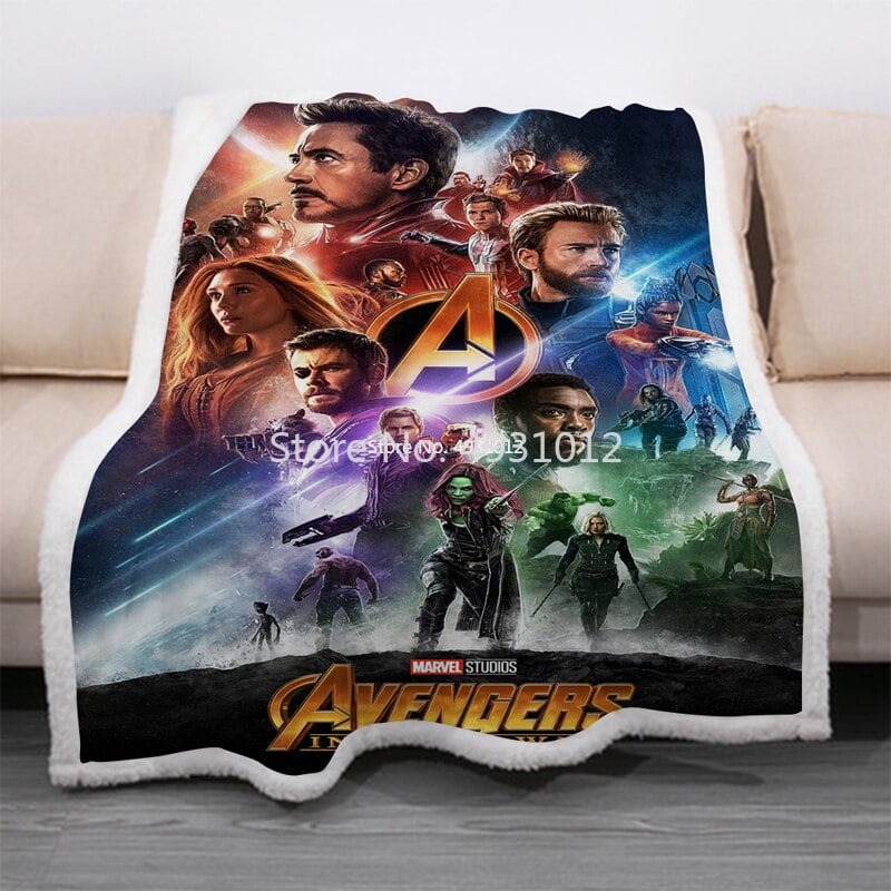 Aiouniya Disney Cartoon Avengers Hulk Captain America Sherpa Blanket Throw Thick Two Layers Soft Plush Iron Man 3d Printing Blanket Other