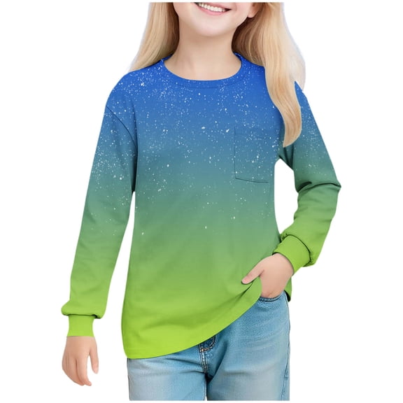 Zpanxa Girls Long Sleeve Polka Dot Shirts Crew Neck Top with Chest Pocket Soft Knit Regular Fit Daily Wear Tee Long Sleeve Shirts for Girls