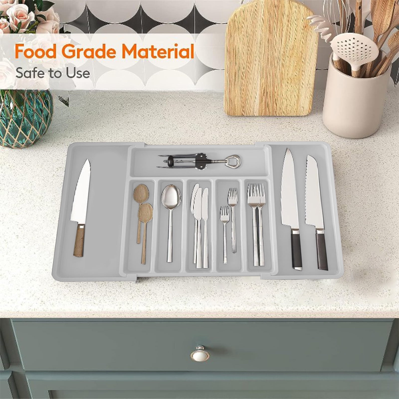 MERILER Expandable Silverware Drawer Organizer - Large Capacity, Adjustable Utensil Storage for Forks, Knives, and More - Multipurpose Kitchen Organizer