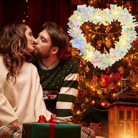 Lighted Tinsel Heart Wreath for Valentine's Day, 11.8 Inch Battery Operated Sparkling Wall Decor, Glowing Heart Shaped Hanger for Wedding Bridal Shower Date Night Atmosphere Prop (Warm Shimmer)