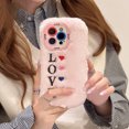 thumbnail image 5 of Fluffy Case for Apple iPhone 15 Pro, Girly Cute Faux Fur Cute Plush Furry Fuzzy Cover with Love Heart Shockproof Camera Lens Kickstand Protective Phone Case for Girls Women, Pink, 5 of 5