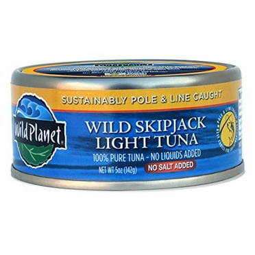 Wild Planet Canned Wild Skipjack Light Tuna, No Salt Added, No Liquids Added, 5 Oz