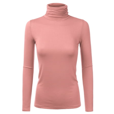 Doublju Women's Basic Slim Fit Sweater Long Sleeve Turtleneck T-Shirt Top Pullover ANTIQMAUVE