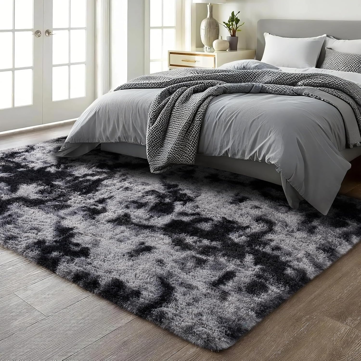 Shag Area Rug, Soft Fluffy Area Rugs for Living Room Bedroom Decor Carpet, Light Gray